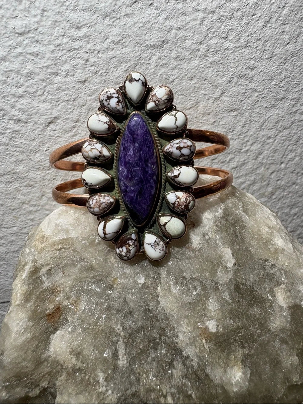 Adjustable Copper Cuff Charoite and WildHorse  Stones